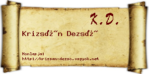 Krizsán Dezső névjegykártya